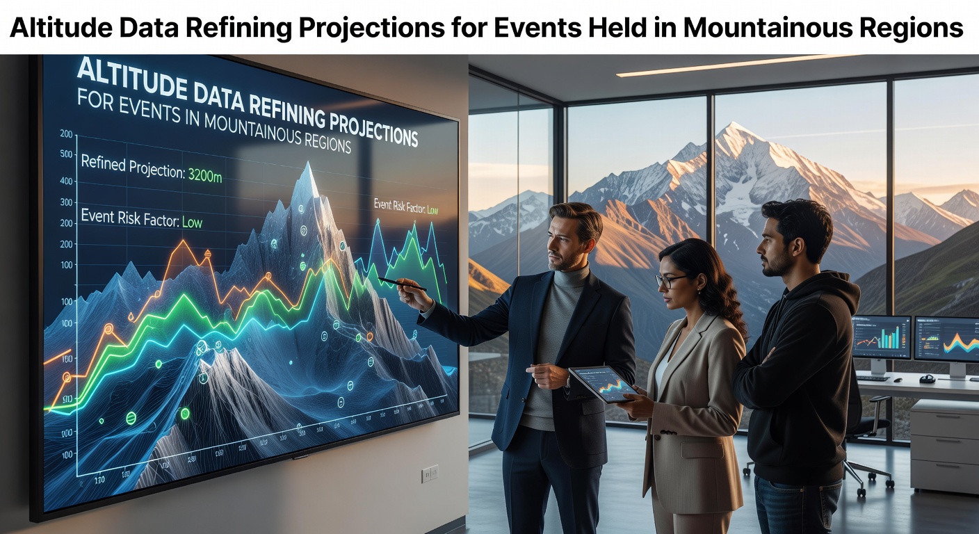 High-altitude terrain analysis tools displaying elevation maps and projection models for mountainous events