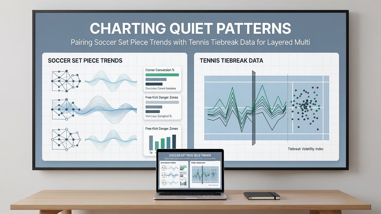 Detailed view of statistical charts displaying soccer set piece trends merged with tennis tiebreak percentages for multi-bet analysis