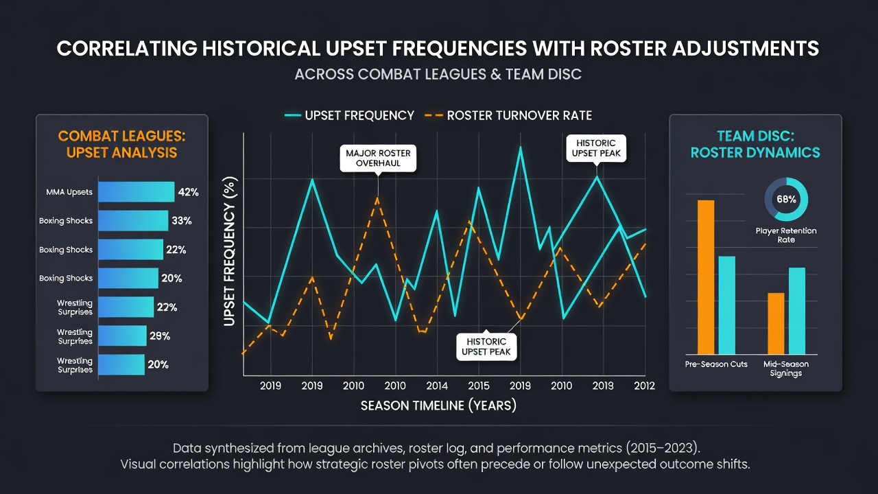 Infographic illustrating roster adjustment impacts on upset probabilities across different sports leagues