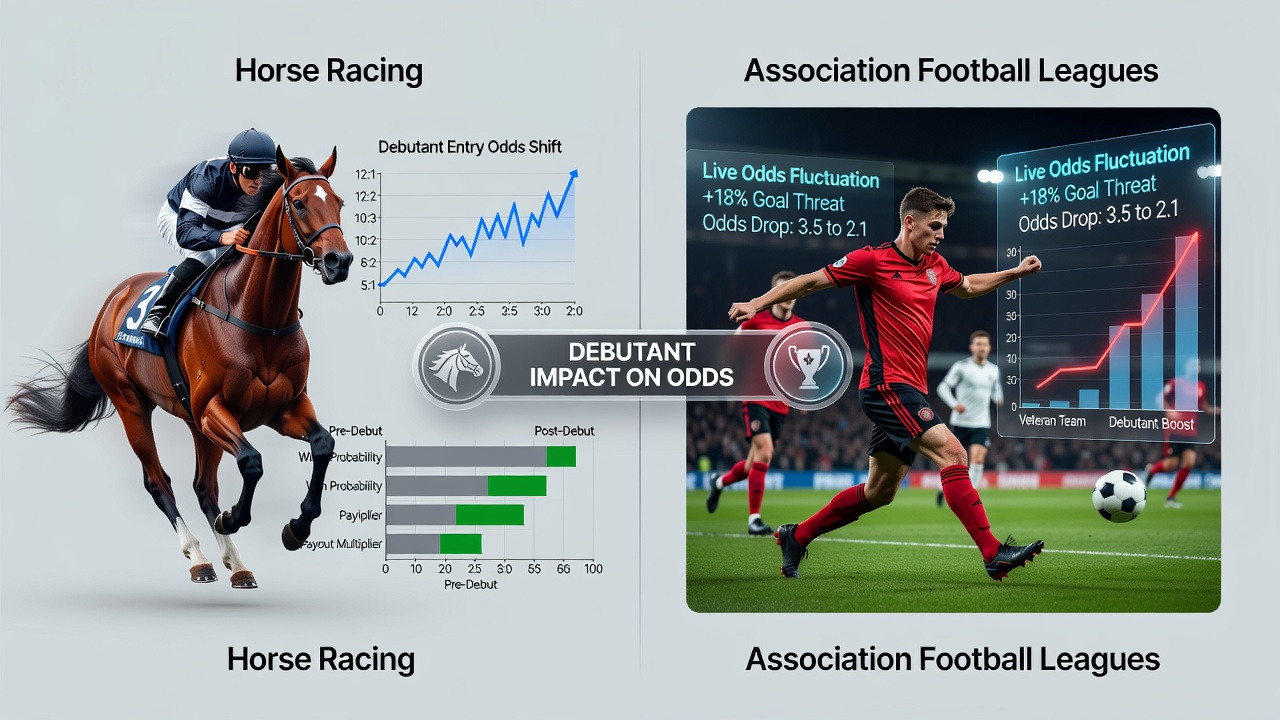 Close-up of betting terminals displaying live odds during a horse race and a football match simultaneously