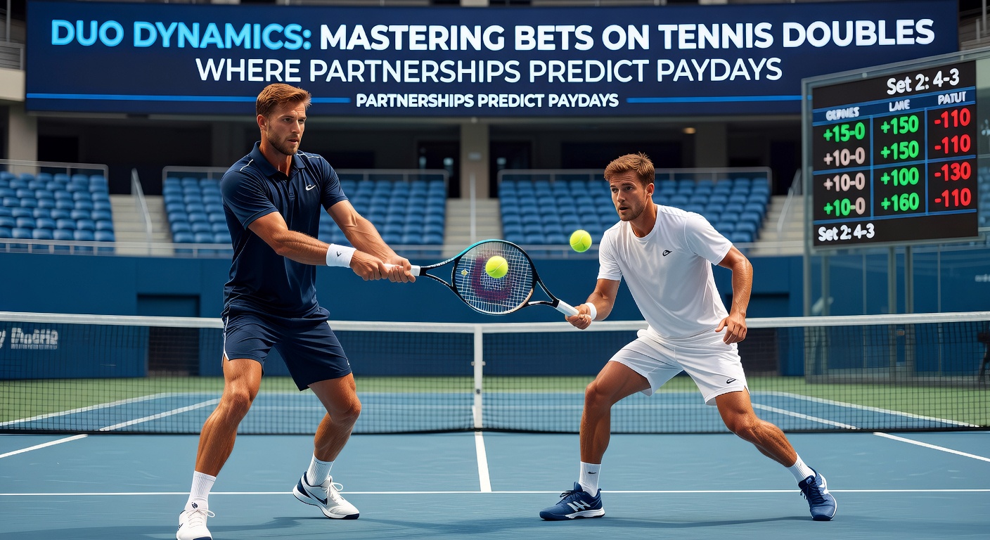 Two tennis players executing a synchronized volley at the net during a doubles match, highlighting partnership synergy on a sunlit clay court