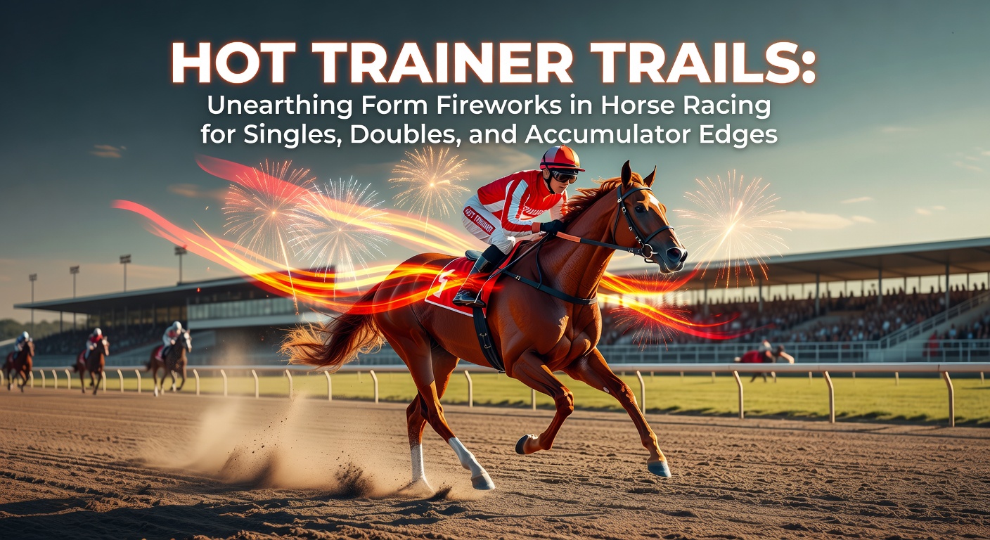 A vibrant racecourse scene with horses charging down the straight, trainers watching intently from the sidelines as a favorite surges ahead amid cheering crowds