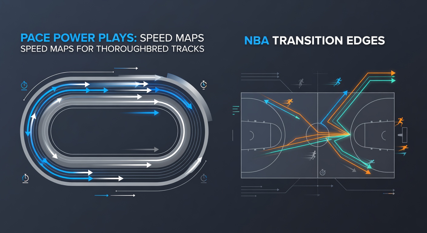 Thoroughbred horses charging down the track with a speed map overlay highlighting pace positions