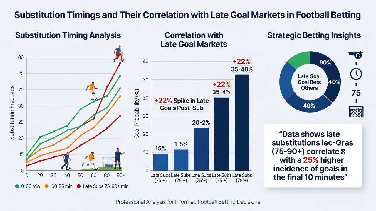 Data charts displaying substitution timing statistics alongside late goal frequencies in football matches