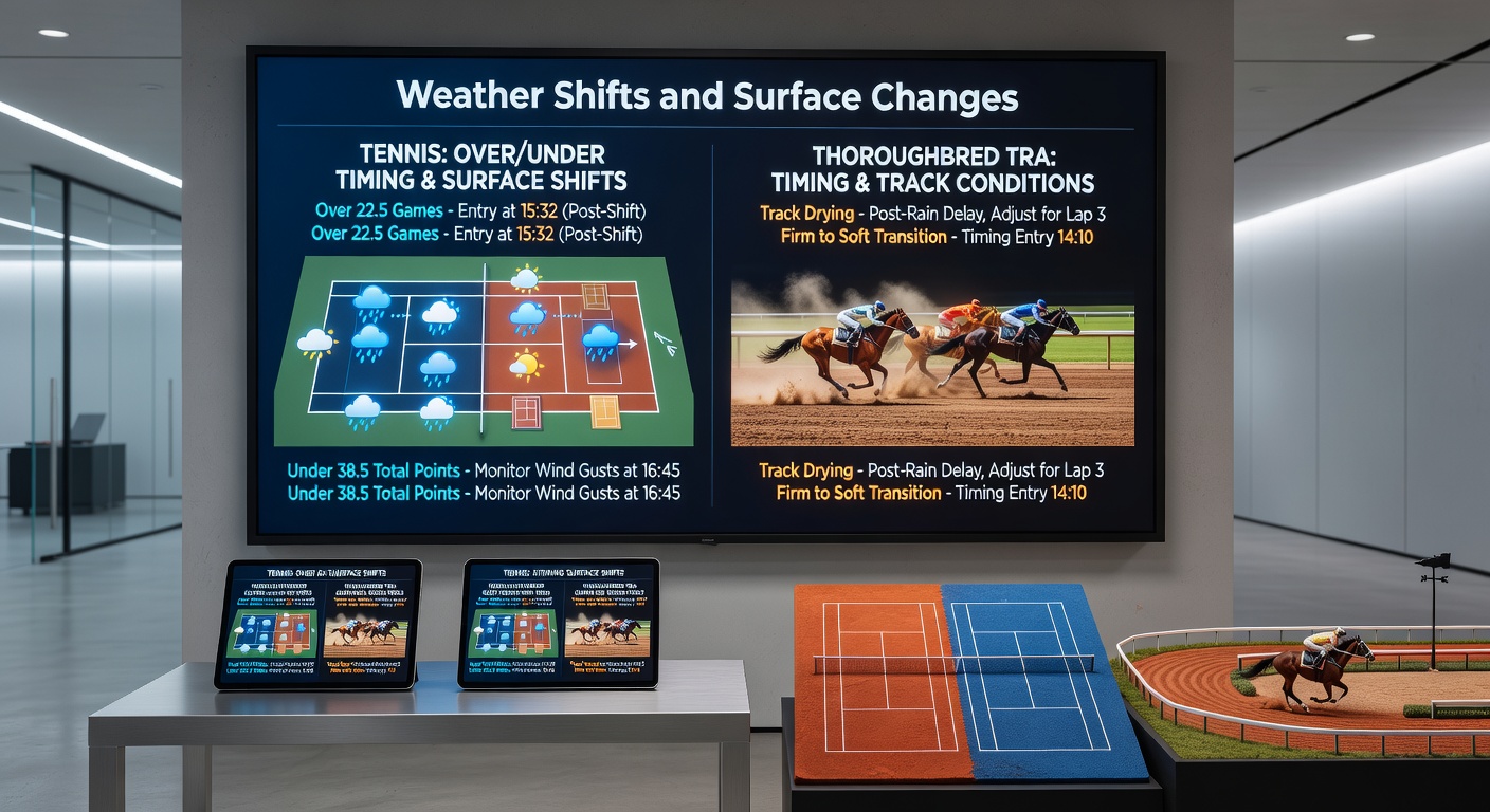 Thoroughbred racetrack showing variant conditions with moisture levels and timing data overlays